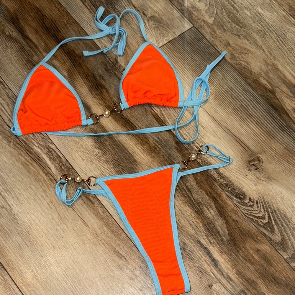 Orange and Blue Bikini Set